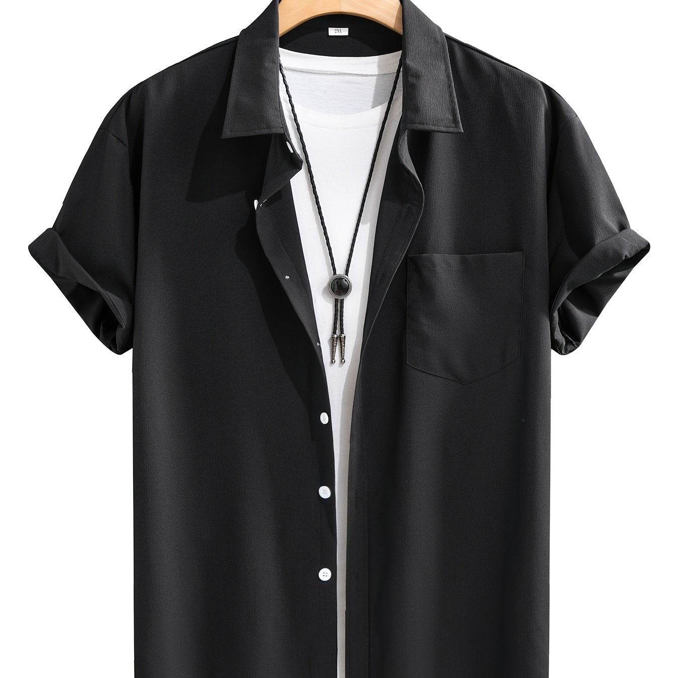 Men's plus size summer shirt, casual style with washed wrinkles effect.