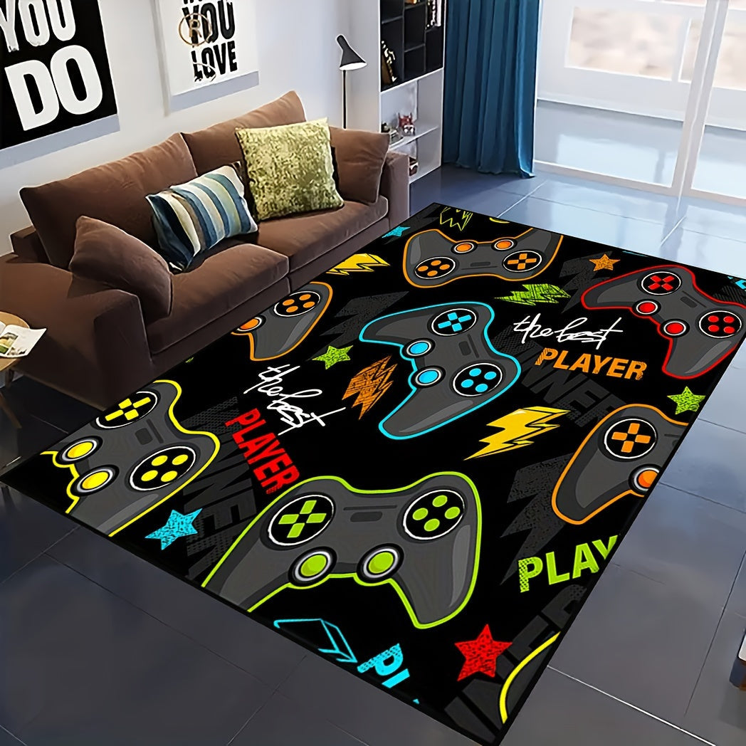 Game Controller Print Area Rug for 1 pc, with Anti-fatigue Floor Carpet and Stain-resistant Kitchen Rug. Also features a Quick Dry Absorbent Bath Mat, Entrance Welcome Doormats, and can be used in the Living Room, Bedroom, Hallway, Laundry Room, or