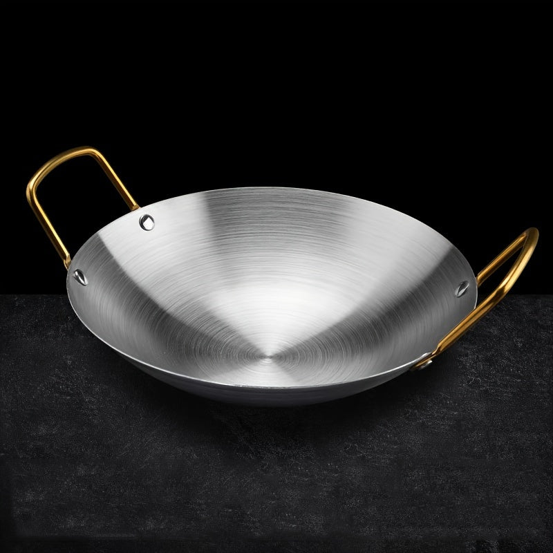 Durable Stainless Steel Wok with Non-Stick Coating - Ideal for Home and Restaurant Cooking, Compatible with Gas Stoves, Portable and Convenient