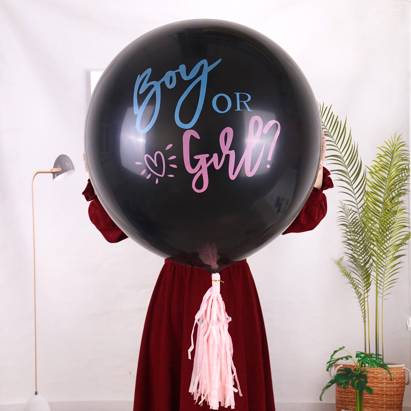 1pc 36-Inch "Boy or Girl" Black Gender Reveal Balloon with Colorful Confetti - Durable Rubber, Ideal for Kids' Parties & Birthdays