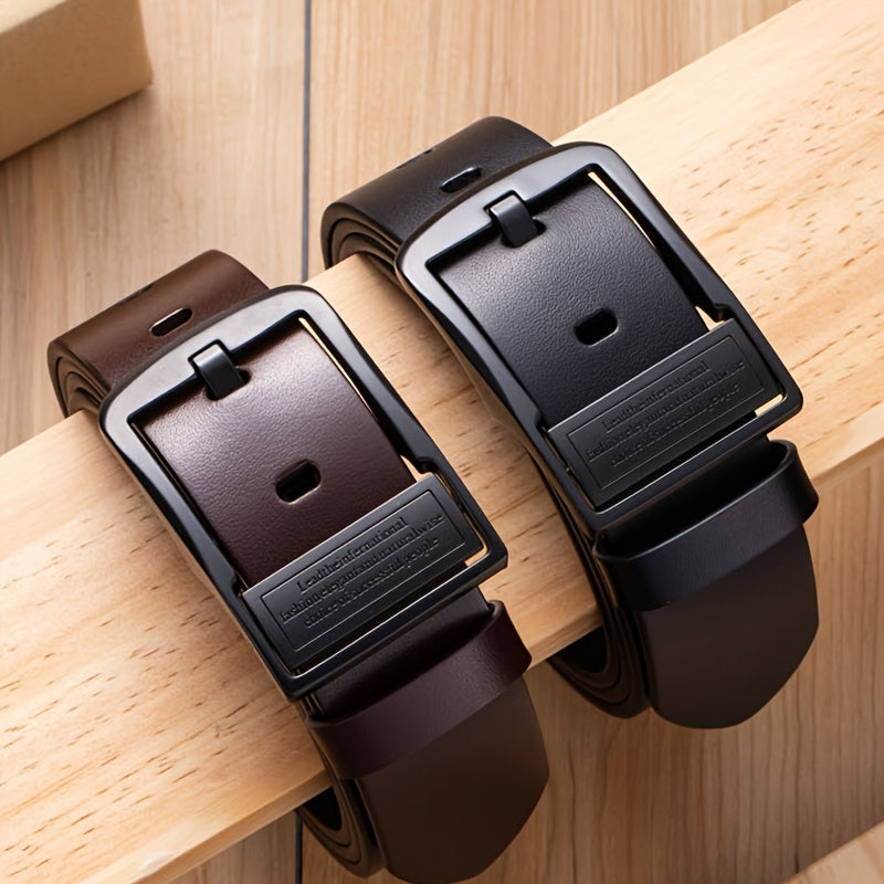 High-quality faux leather belt with pin buckle for men, versatile vintage style.