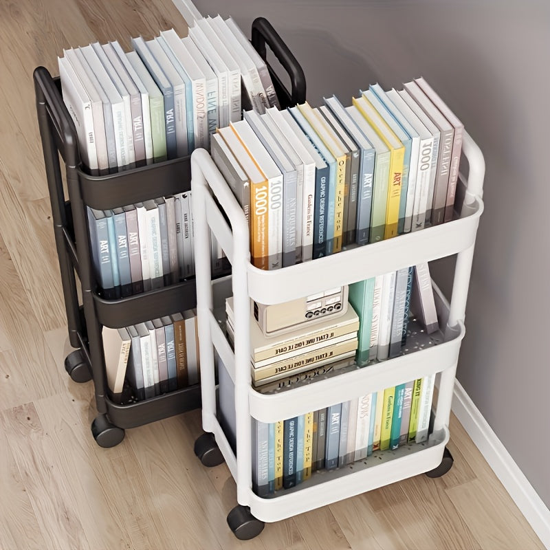 Multifunctional Plastic Storage Cart Organizer with Wheels - No Assembly Needed! Ideal for Kitchen, Bathroom, or Bedroom Use.