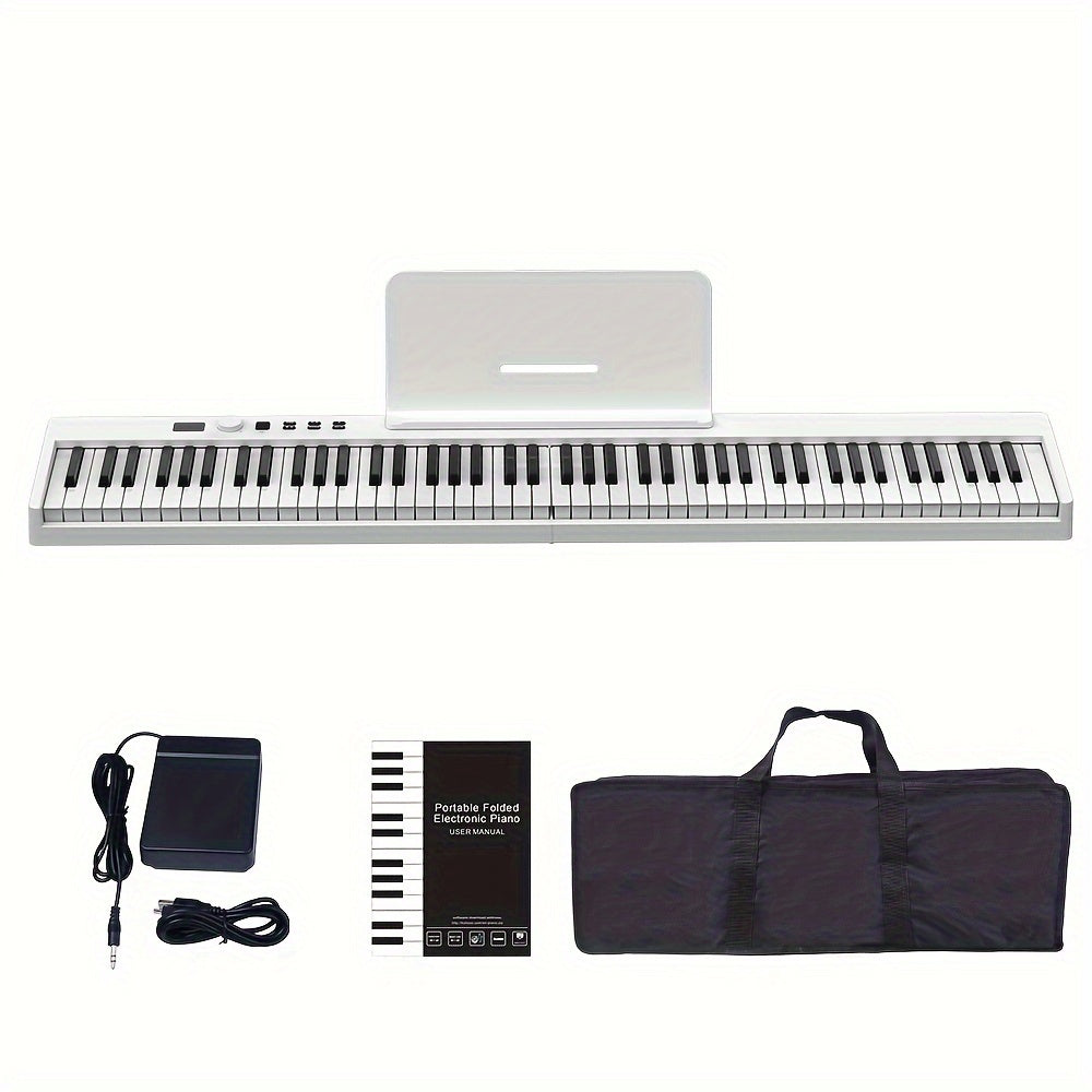 88-Key Smart Electronic Piano Keyboard with Dual Rhythm & Timbre, Includes Carry Bag, USB Cable, Manual, Music Stand, Sustain Pedal, and Music Score Board.