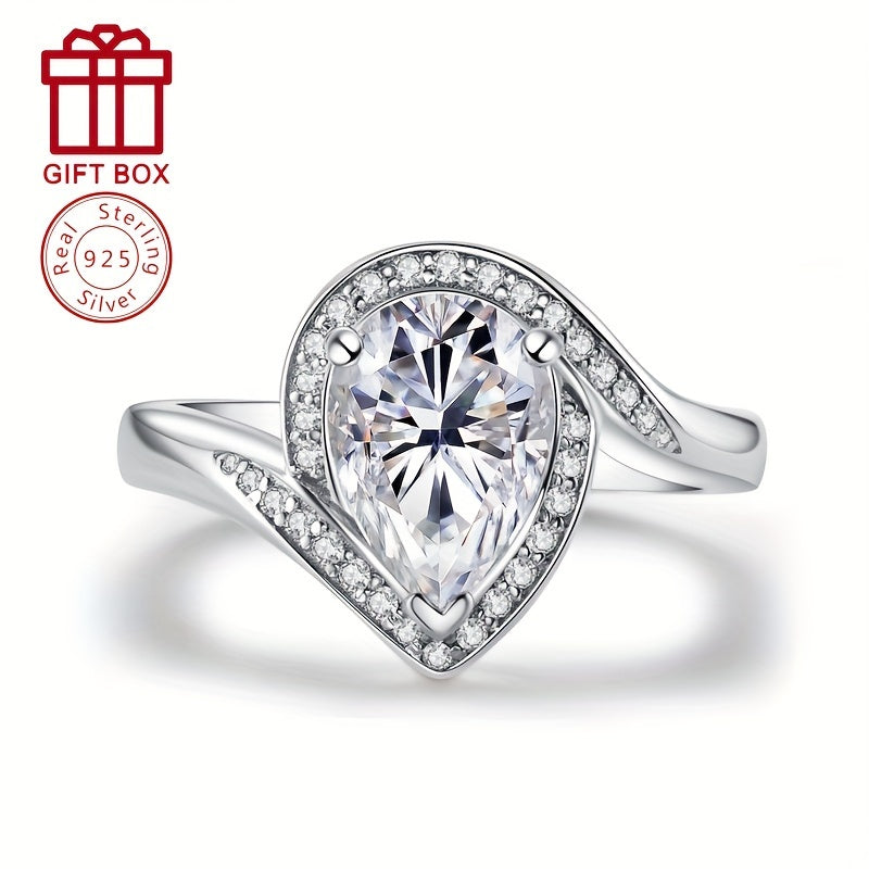 A beautiful and stylish 925 Sterling Silver Moissanite Teardrop Ring, featuring a stunning 7x10mm 2.5CT stone. Perfect for anniversaries, promises, engagements, and weddings, this simple yet elegant ring is ideal for women. It also makes a wonderful