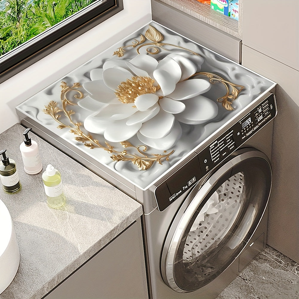 Flower print washing machine dust cover mat, 50.04x59.94 cm, non-electric, for laundry and kitchen.