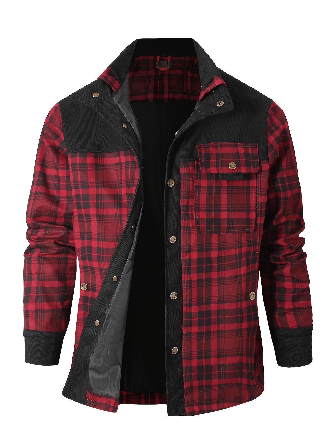 American retro style plaid shirt jacket suitable for outdoor leisure and fashion matching, with a classic workwear look.