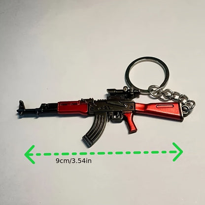 Trendy Miniature AKM Keychain Model, Made of Zinc Alloy Metal, perfect for PUBG-Style Keyring to accessorize Backpacks and more