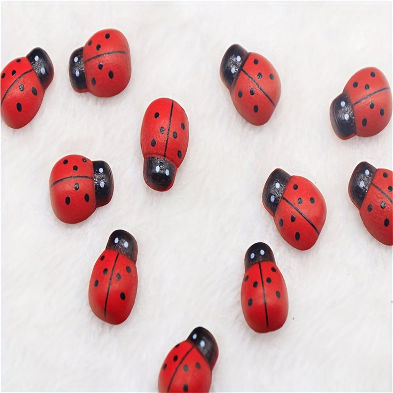 Ladybug charms: 100 pieces of red wooden beetle pendants with a 7-point star design. Perfect for DIY crafts and jewelry making. Includes all necessary parts and accessories.