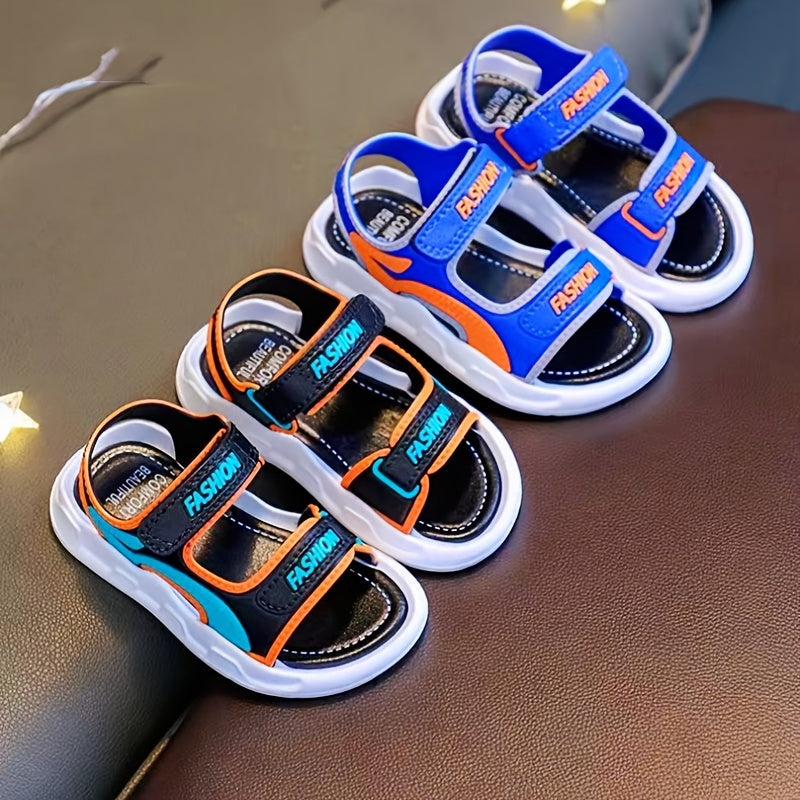 2024 Boys' Summer Sandals: Durable, Breathable with Cartoon Design, Hook-and-loop Fastener Strap - Blue/Orange, Blue/Black/Gray, Blue/Red/Orange