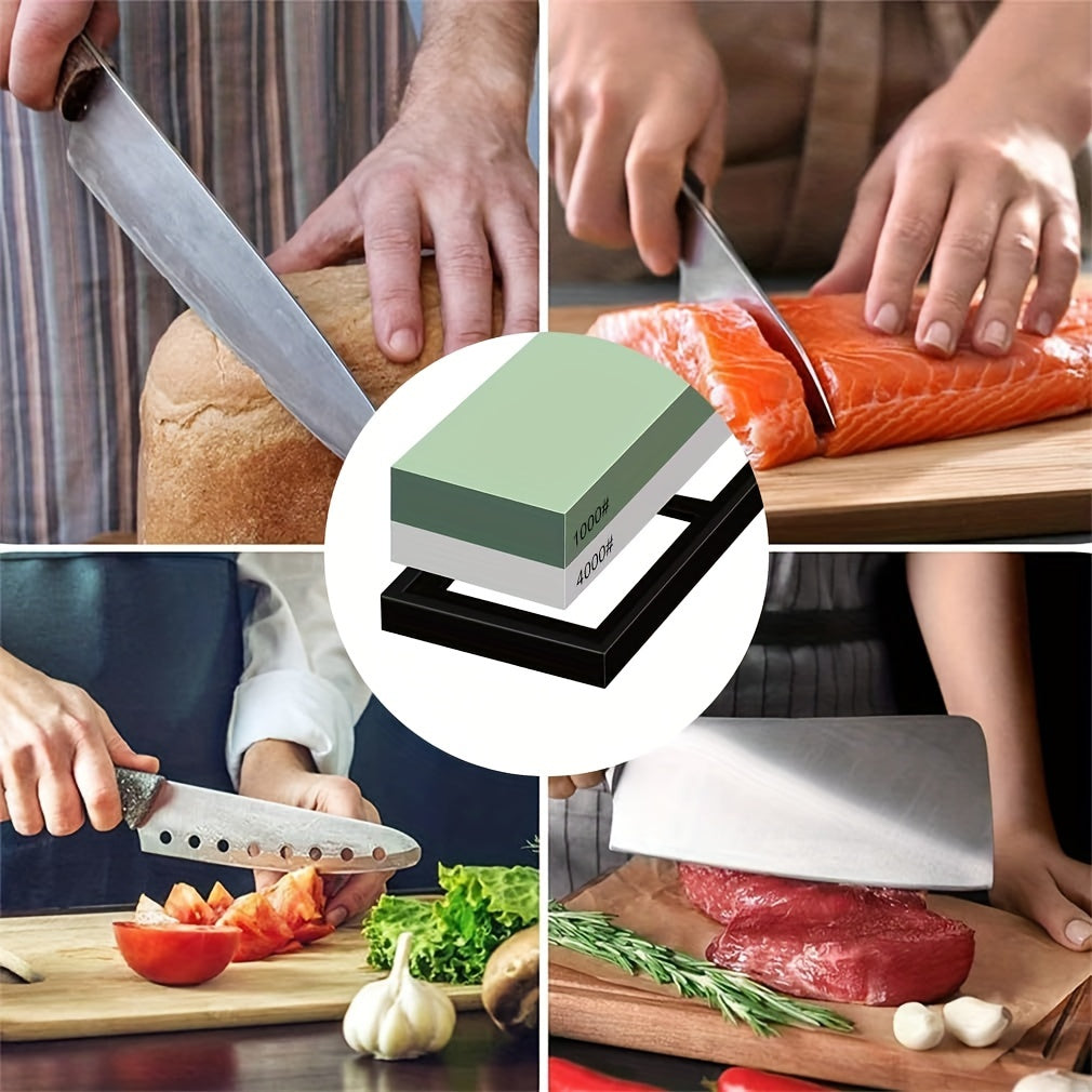 Set of 2, High-Quality Sharpening Stones with Dual Grit 1000/4000, Kitchen Knife Sharpener featuring a Non-Slip Base. This Sturdy and Durable Whetstone is perfect for sharpening various blades and tools, making it an essential kitchen accessory.