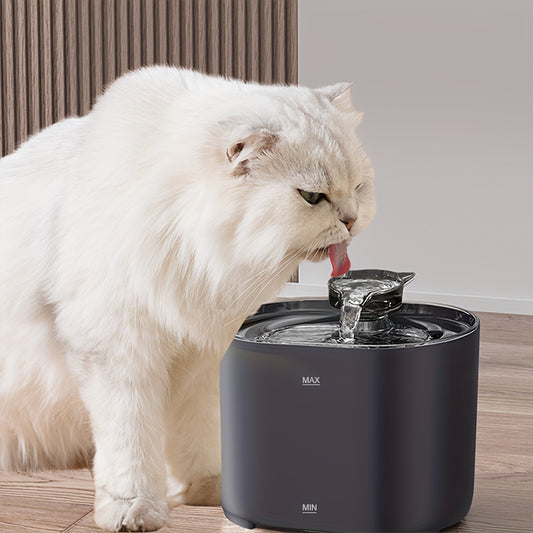 2.2L/74oz ultra quiet cat water fountain with cat-shaped spout and USB power supply.