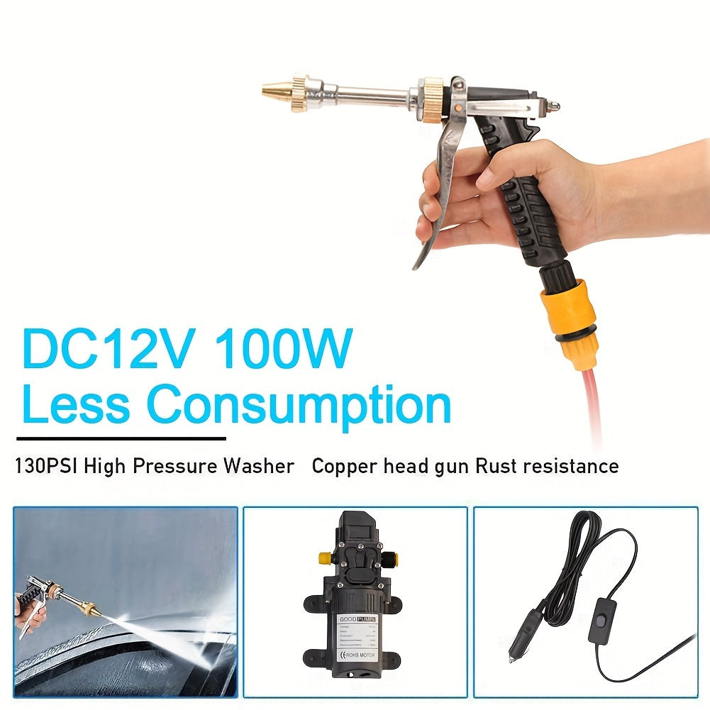 Easy-Connect, Powerful 12V Portable Electric Pressure Washer Kit- 70W, 160 PSI with 7.01m Hose & Car Plug Interface for Cleaning Home, Car, and Garden