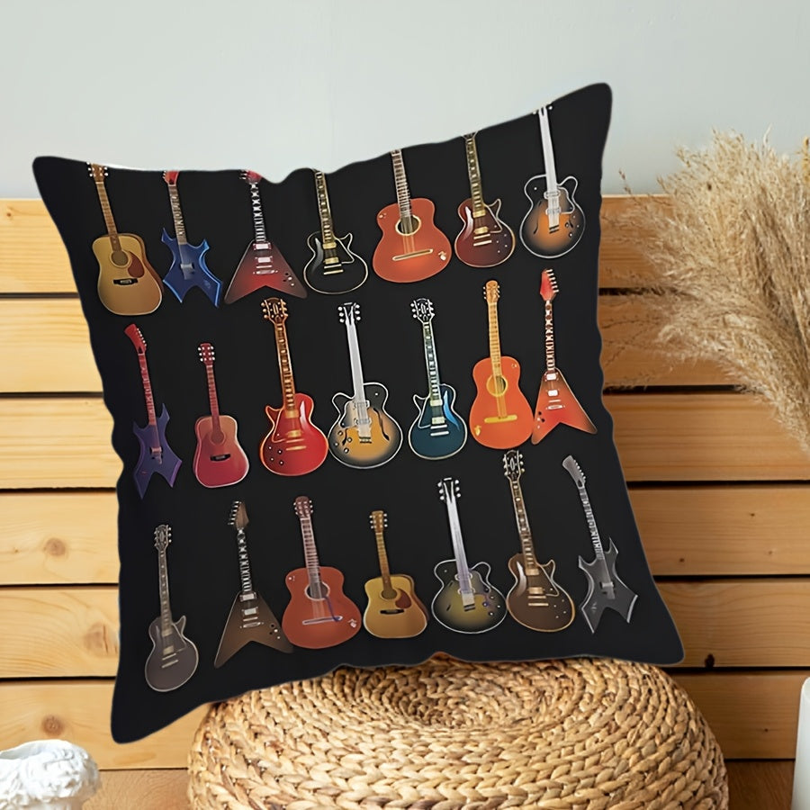 Ultimate Comfort for Guitar Music Enthusiasts: Chic Quilted Square Pillowcase - Luxuriously Soft and Stylish Home & Car Accent - Easy Zip Closure, Simple Machine Wash - Ideal for Bedroom & Lounge Décor