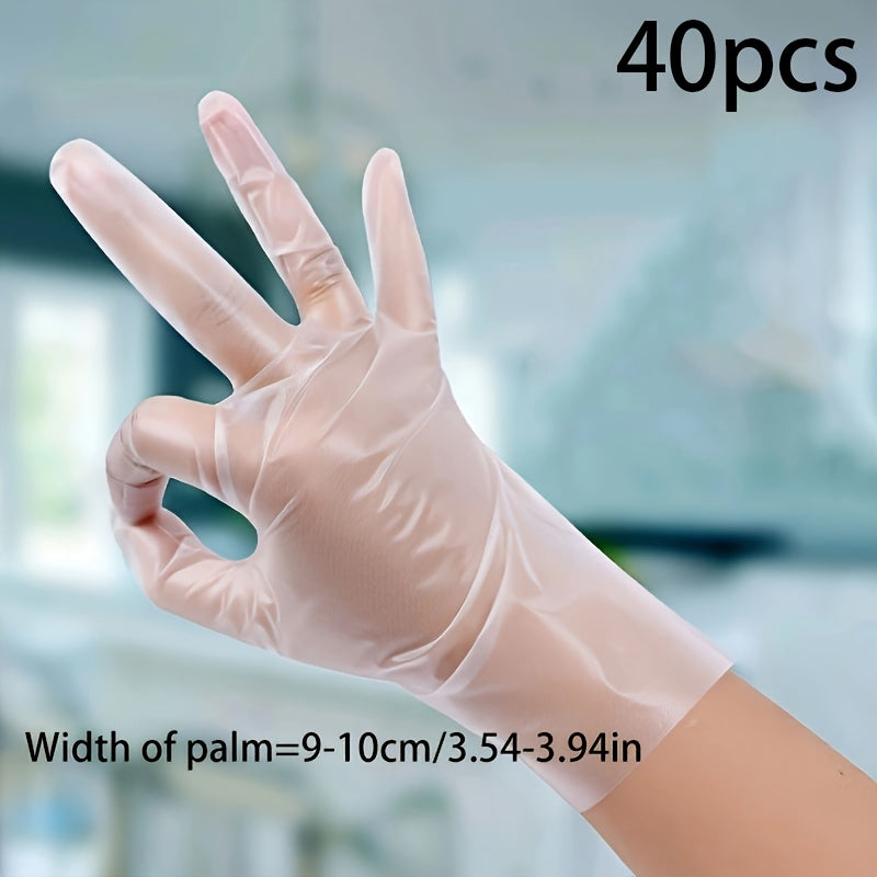 20 to 40 pieces of TPE Disposable Gloves - Latex-Free and Powder-Free with Waterproof properties. Perfect for use in the kitchen, baking, cleaning, beauty salons, and more. These transparent gloves are ideal for home use, hairdressing, restaurants, and