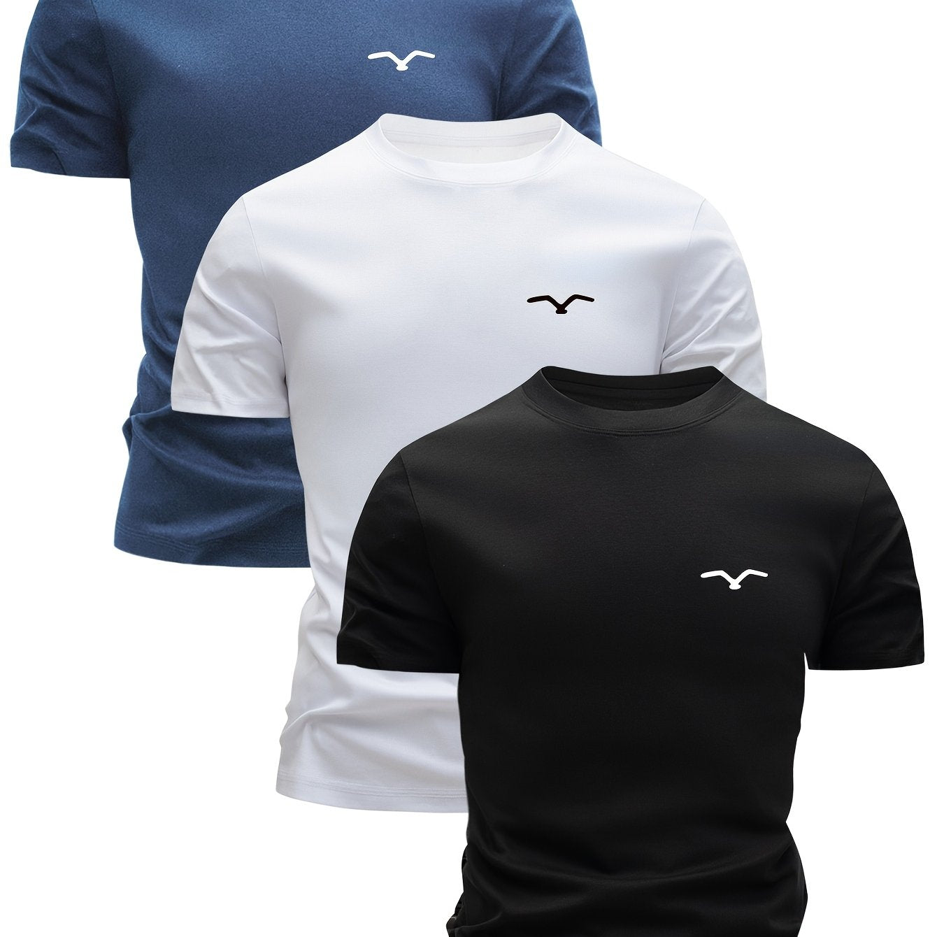 Set of 3 men's breathable cotton t-shirts, ideal for summer with sweat-absorbing properties, great for casual wear or as gifts.