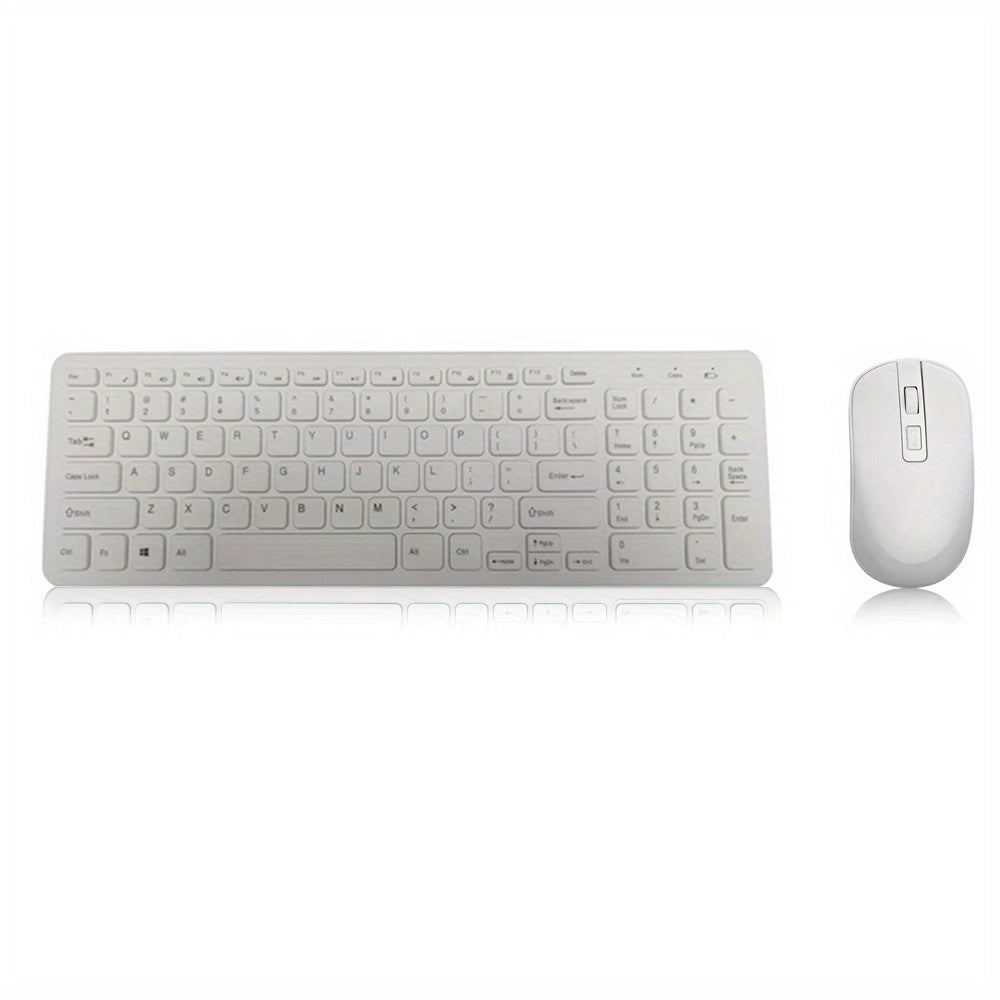 2.4G Wireless Keyboard and Mouse Combo with slim design, ergonomic optical mouse, ABS material, without charging function, compatible with PCs.