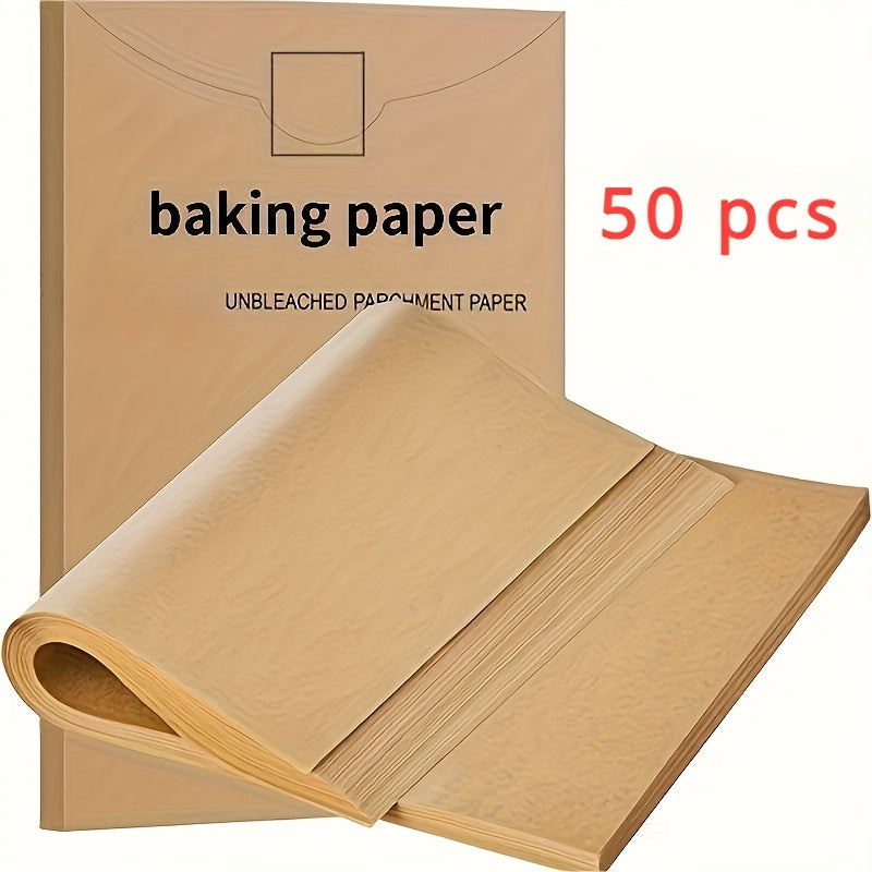 Pre-cut parchment paper sheets for baking, cooking, BBQ, air frying, and steaming. Food grade, oil-proof, multipurpose liner - 19.81X14.99 cm.