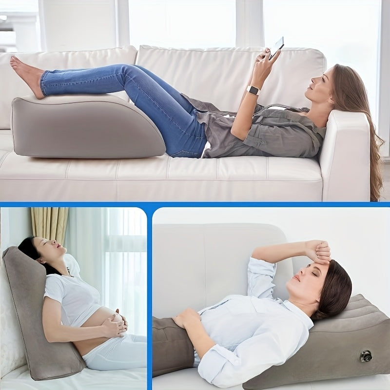 Multi-functional Inflatable Pregnancy Support Pillow with Lumbar and Foot Cushion, Made from Strong Polyester, Perfect for Camping and Travel, Can be Used as Leg Pad or Triangular Pillow, Essential Travel Supplies