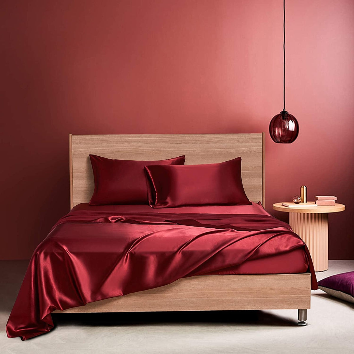 Satin sheet set includes 3 or 4 pieces. Set does not include filler, but consists of 1 fitted sheet, 1 flat sheet, and 1 or 2 pillowcases. Pillow core is not included.