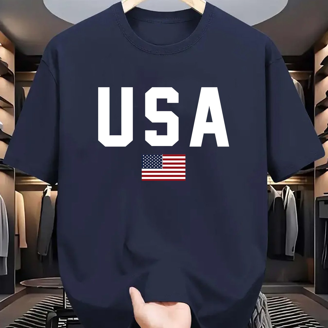 Men's Comfortable & Stretchy USA Flag T-Shirt. Ideal for Summer activities with American Emblem Design.