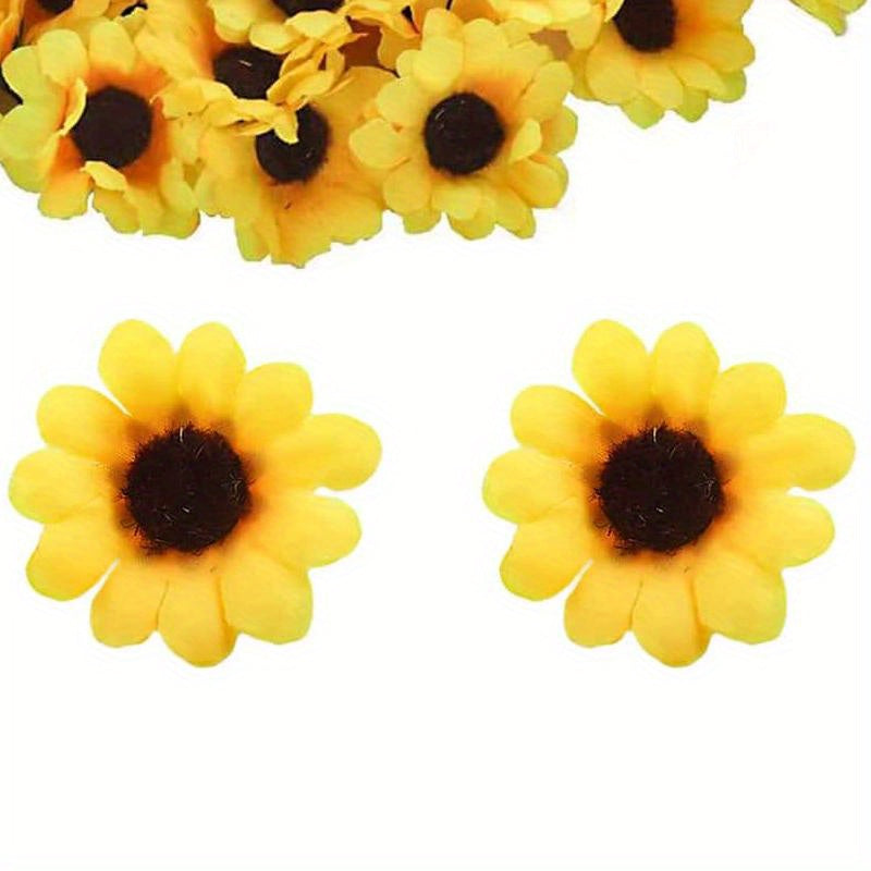 Polyester artificial mini sunflowers for crafts and home decor, perfect for weddings and special occasions. No electricity or battery needed. Ideal for Lei Day holiday.