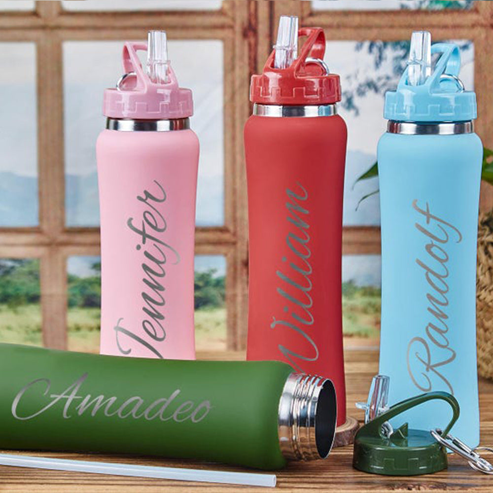 Customized stainless steel water bottle ideal for gym, biking, and outdoor activities. Perfect gift for men, women, dad, and mom. Great for Christmas or birthdays.