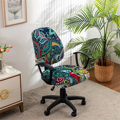 2 printed chair covers to beautify and decorate home or office split or swivel chairs.