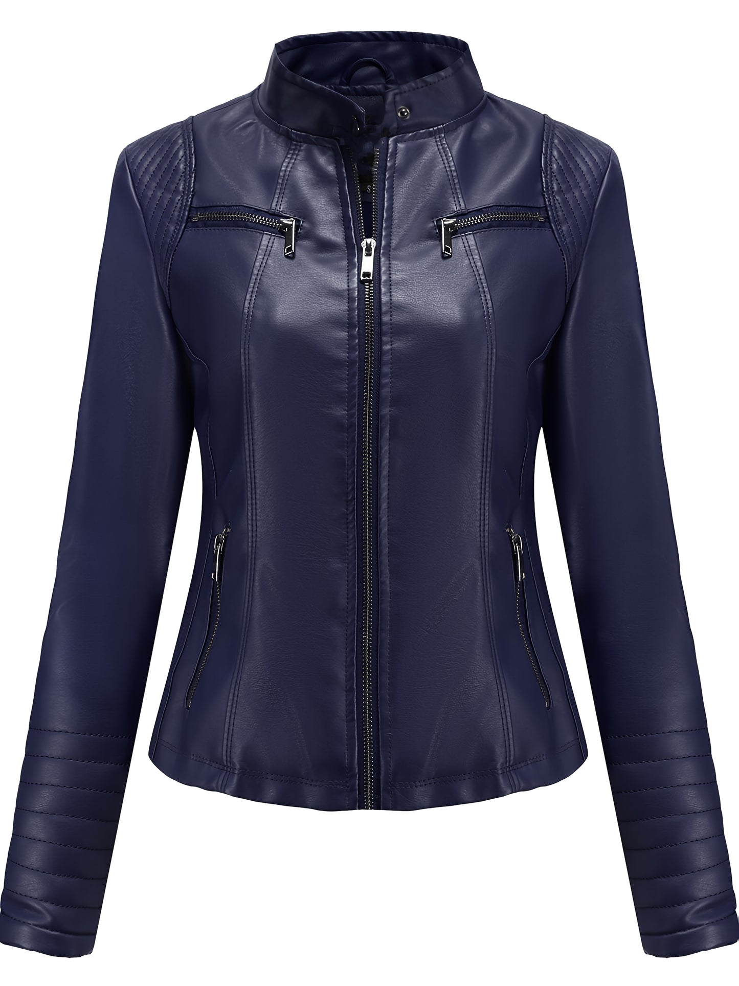 Women's N788 Stock Solid Color Zipper Jacket with Side Pockets, Autumn and Winter Retro Elegant Imitation Long Sleeve.