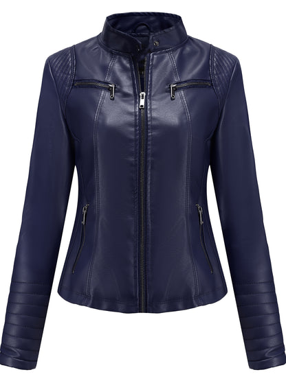 Women's N788 Stock Solid Color Zipper Jacket with Side Pockets, Autumn and Winter Retro Elegant Imitation Long Sleeve.