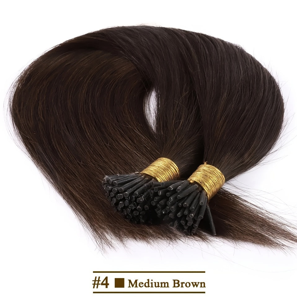 Brazilian human fusion hair extensions with straight I tip, 50pcs/set, natural color, 40.64-66.04 cm.