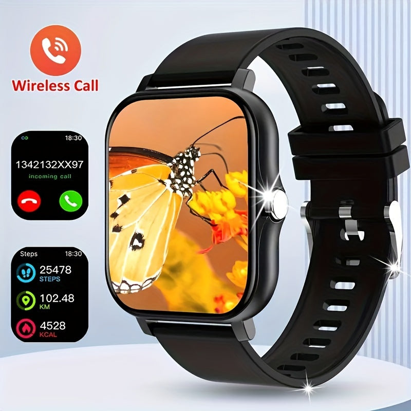 Touch screen smart watch with real-time caller ID & information alerts, seamless data sync for both iPhone and Android, USB charging, silicone strap, metal body, 240P TFT display - ideal