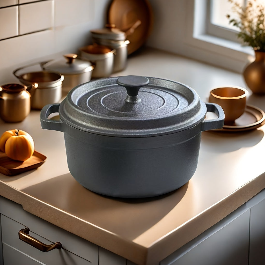 One piece of kitchenware - a double eared stew pot made of cast iron. This versatile pot, with a thickened flat bottom and no coating, is ideal for making soups and stews. It is non-stick and can be used for various purposes in the kitchen. A must-have