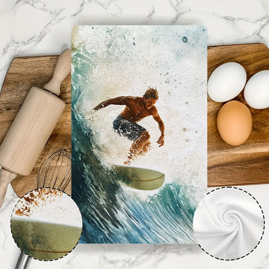 Pair of Luxuriously Soft Kitchen Towels with Stunning Surf'S Up Fine Art Photography, Exceptionally Absorbent and Ideal for Festive Decor, Easy to Clean in Washing Machine, Size: 40.64X60.96 cm