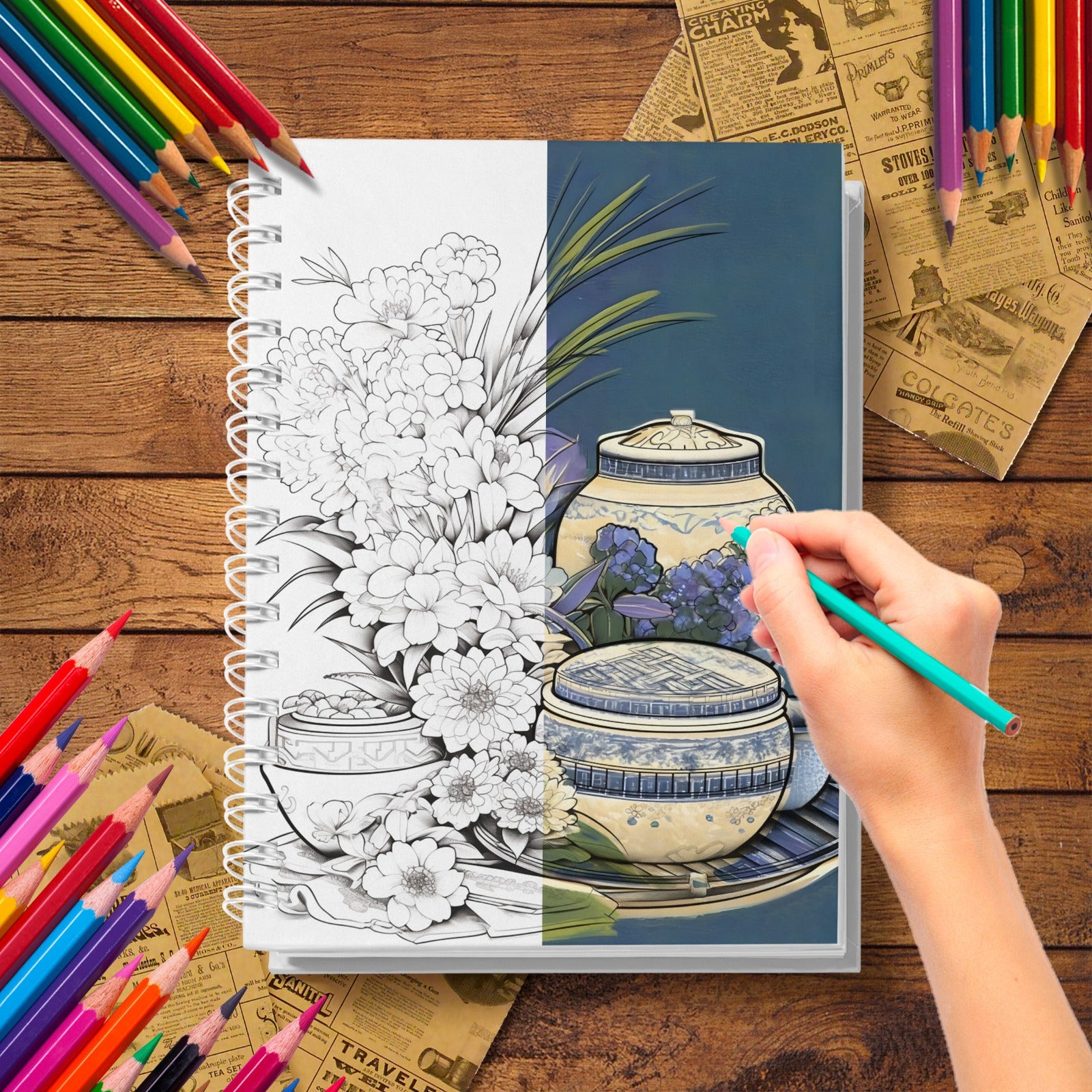 Adult Floral Coloring Book by ZHIDIAN INTERNATIONAL features elegant flower and landscape sketches for relaxation. Perfect for flower lovers, this artistic pencil craft book will be