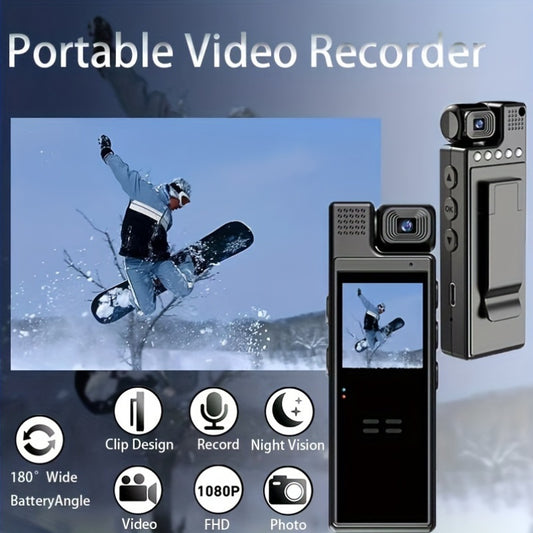 YIIYRY Portable Sports Action Camera with 180° Rotatable Lens, 1080P HD Video, 3.81 cm Display, Live Preview & Playback, Night Vision, Dual Power, Rechargeable Battery, Cloud Storage -