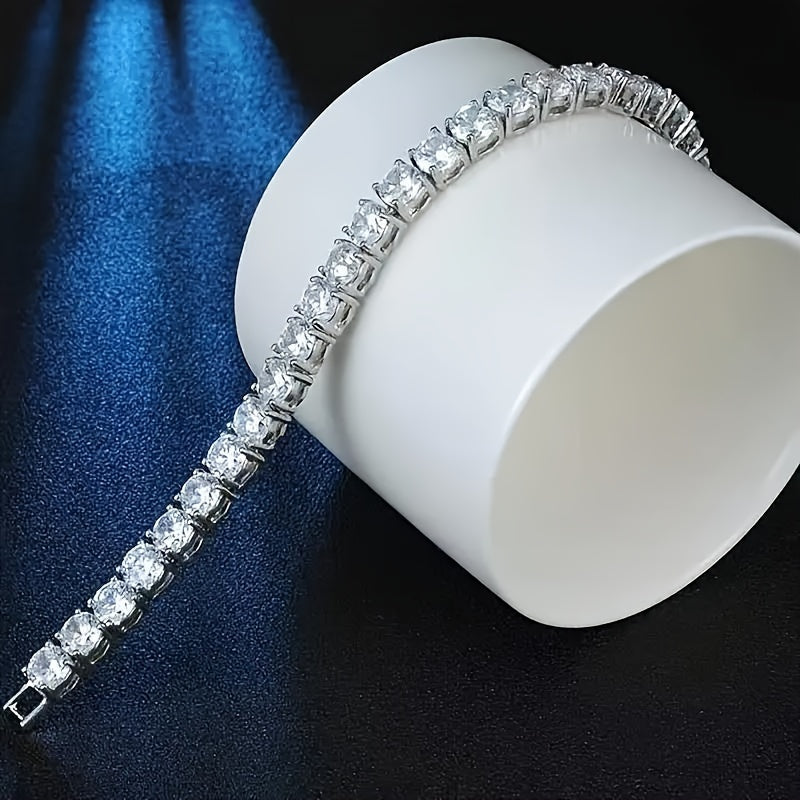 Gender-neutral 925 Silver Plated Bracelet featuring Synthetic 5A Zirconia, VVS Imitation Moissanite, and October Birthstone. Perfect for both everyday wear and special occasions. Ideal accessory for Mardi Gras Day in any season