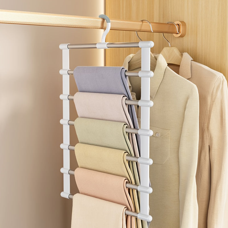 Durable Multi-Tiered Aluminum Pants Hangers by Joybos with Polished Finish - Space-Saving 7-Tier Closet Organizer for Trousers, Non-Slip and Multifunctional Storage Saver