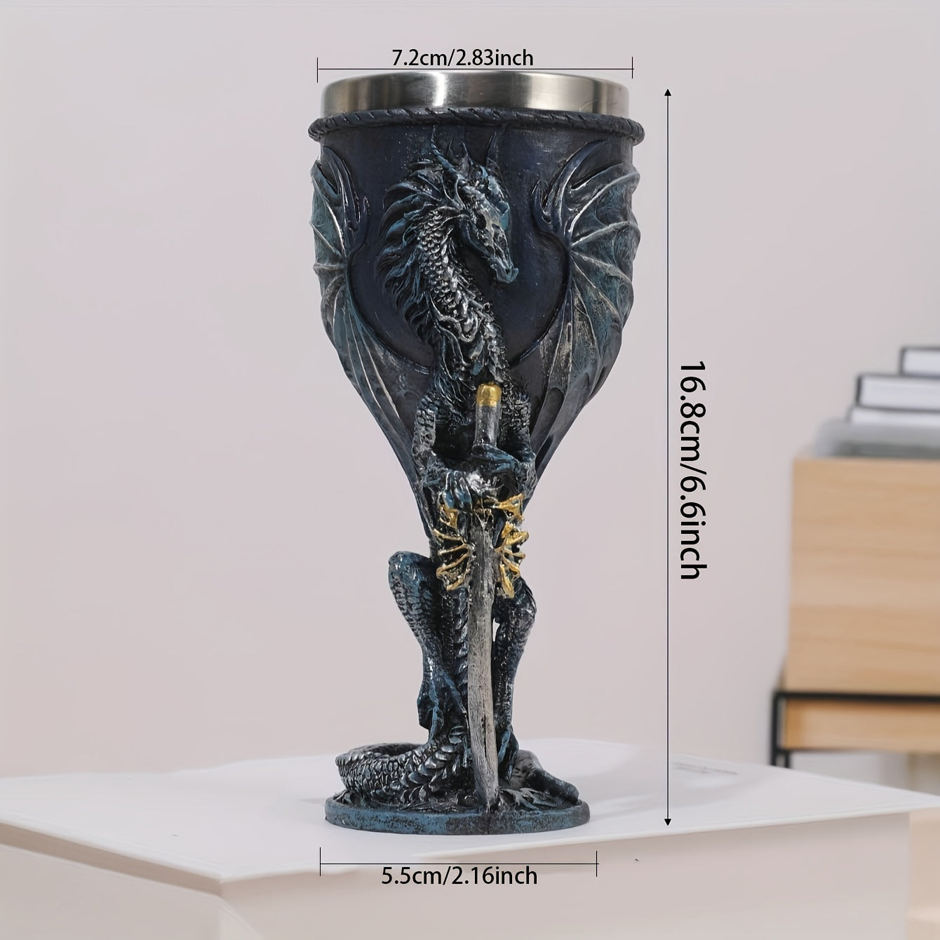 Dragon Sword Goblet - 7oz, Resin & Stainless Steel, Medieval Gothic Style for Various Drinks - Reusable High-Quality Drinkware with Detailed Dragon Design for Home Bars & Fantasy Fans.