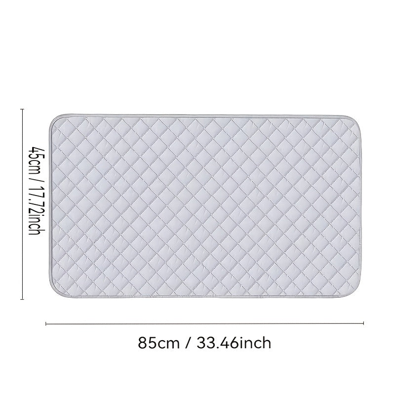 Portable and lightweight Heat-Resistant Quilted Ironing Pad Mat, measuring 45.72x83.82 cm. This non-electric ironing pad is compact and space-efficient, making it ideal for home and travel. Fits washer and dryer for added convenience, offering the