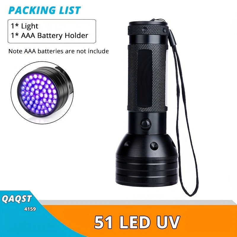 UV Blacklight Flashlight with Super Bright Ultraviolet LEDs, Metal Material with Switch Control, Battery Powered - Ideal for Scorpion Hunting, Pet Urine Detection - Available in 21, 51, or 100 LEDs, UV395nm.