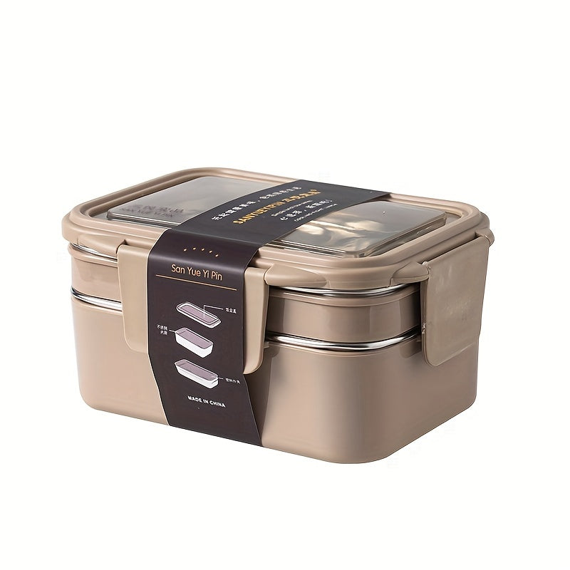 This stainless steel lunch box is programmable, has grids, and is leakproof. It is a dishwasher safe bento container with a rectangle shape for convenient food storage in various settings such as the office, school, canteen, or home kitchen. No