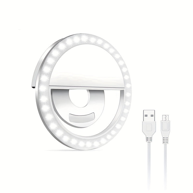 CLEANTRUST Rechargeable LED Ring Light for Selfies and Live Streaming, Portable Circular Flashlight, Dual Power Mode, Warm White Light, 40mAh Polymer Lithium Battery, for Smartphones