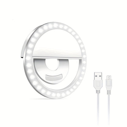 CLEANTRUST Rechargeable LED Ring Light for Selfies and Live Streaming, Portable Circular Flashlight, Dual Power Mode, Warm White Light, 40mAh Polymer Lithium Battery, for Smartphones