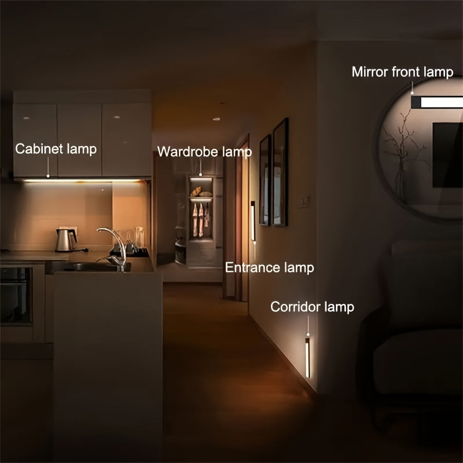 Set of 2 Motion Sensor Cabinet Lights, Rechargeable USB Battery Powered Closet Lights with Wireless Magnetic Connection. Adjustable and Easy to Install Detachable Lights for Wardrobes, Closets, and Cabinets