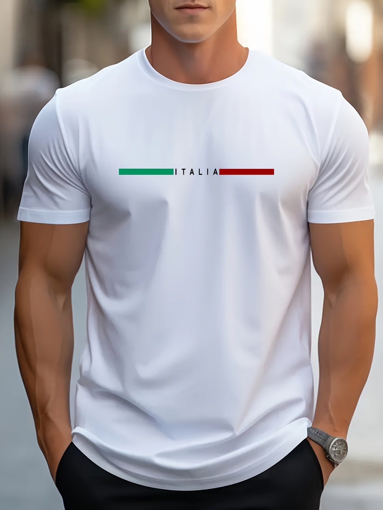 ITALIA Print Men's Casual T-shirt for Summer Outdoor Sports