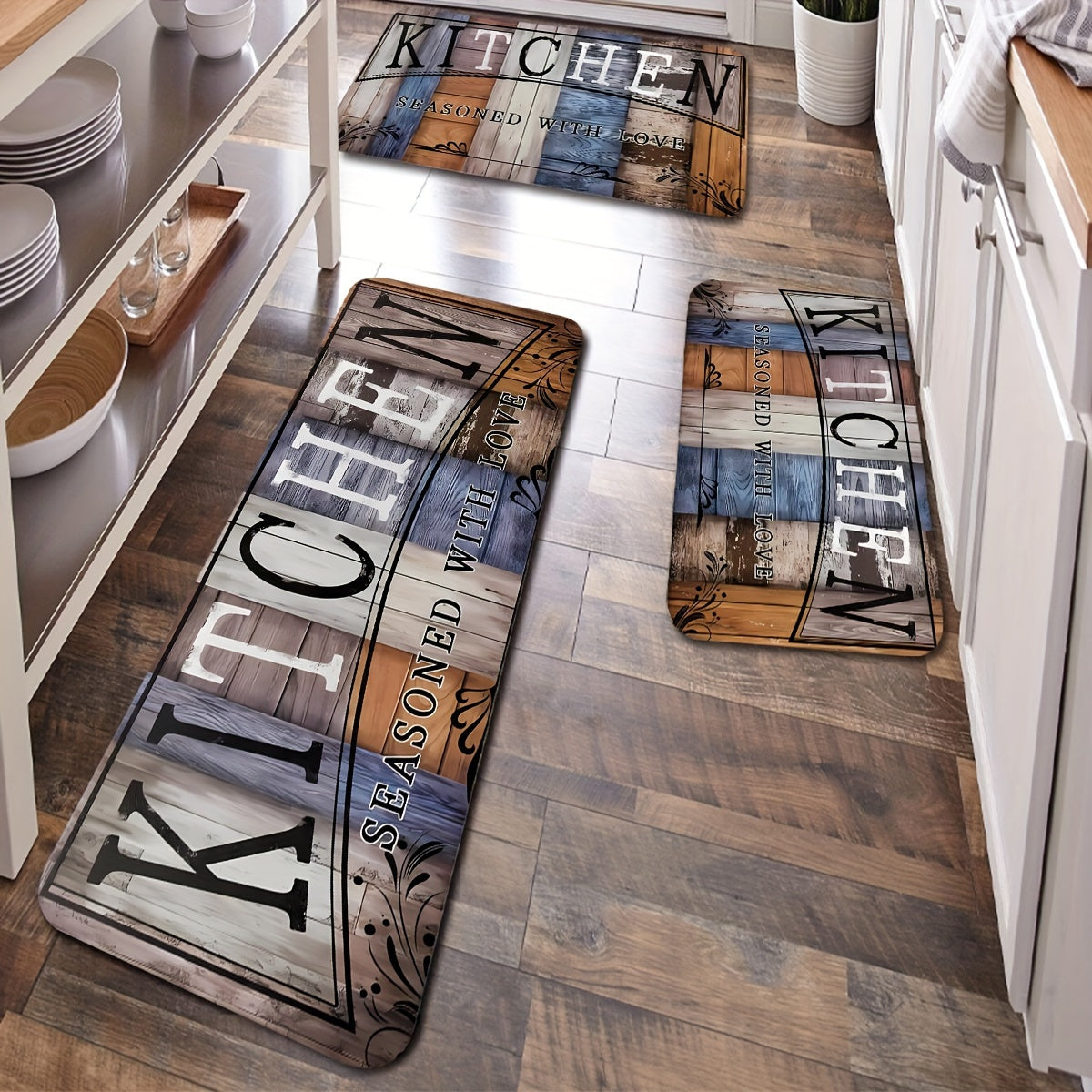 1 Piece Letter Print Anti-fatigue Floor Mat for Laundry and Kitchen, Household Anti-oil Washable Door Mat for Kitchen, Bathroom Carpet for Sink, Living Room, Bedroom, Laundry, and Office, Home Decor