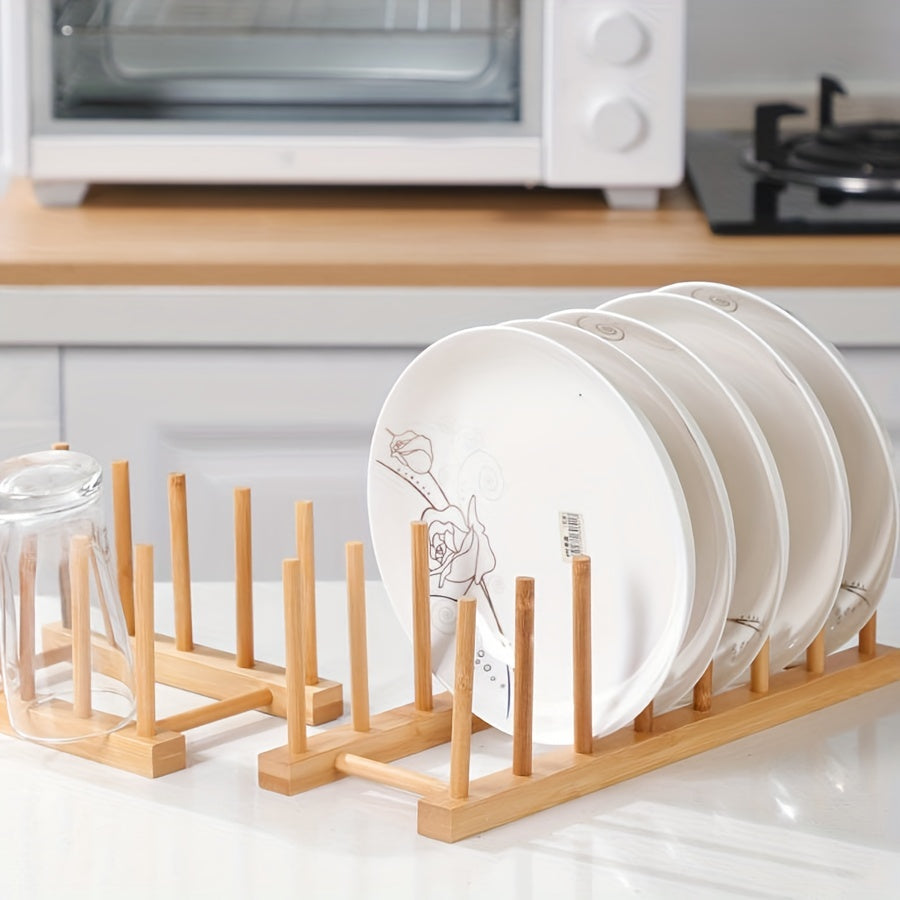 Premium Bamboo Dish Rack featuring a Cup Holder - Organize Your Kitchen with this Space-Saving Storage Solution, Made from Durable Hardwood, Equipped with Glassware Display and Drainage System, Ideal for Home or Supermarket Use, Essential Kitchen