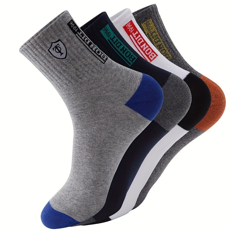 6 pairs of versatile mid-calf men's socks, ideal for sports and casual wear, designed for sweat absorption.