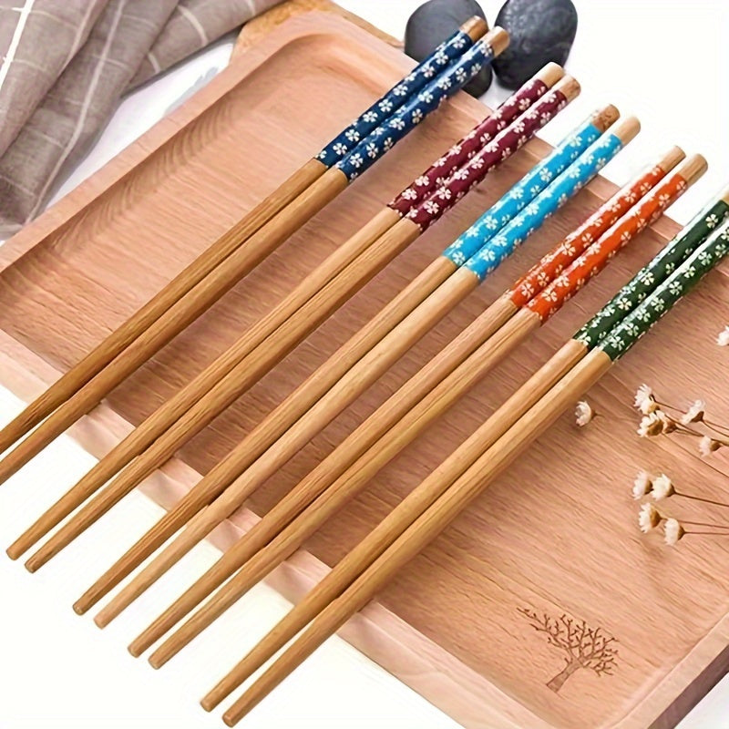 5 pairs of premium bamboo chopsticks, non-slip, high temperature resistant, lightweight, and dishwasher safe.