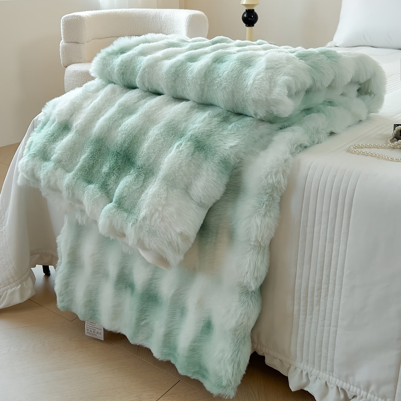 One piece of tie-dye faux rabbit fur blanket with shaggy short plush material for a soft, fluffy bed or sofa blanket, perfect for cozy naps and throws.